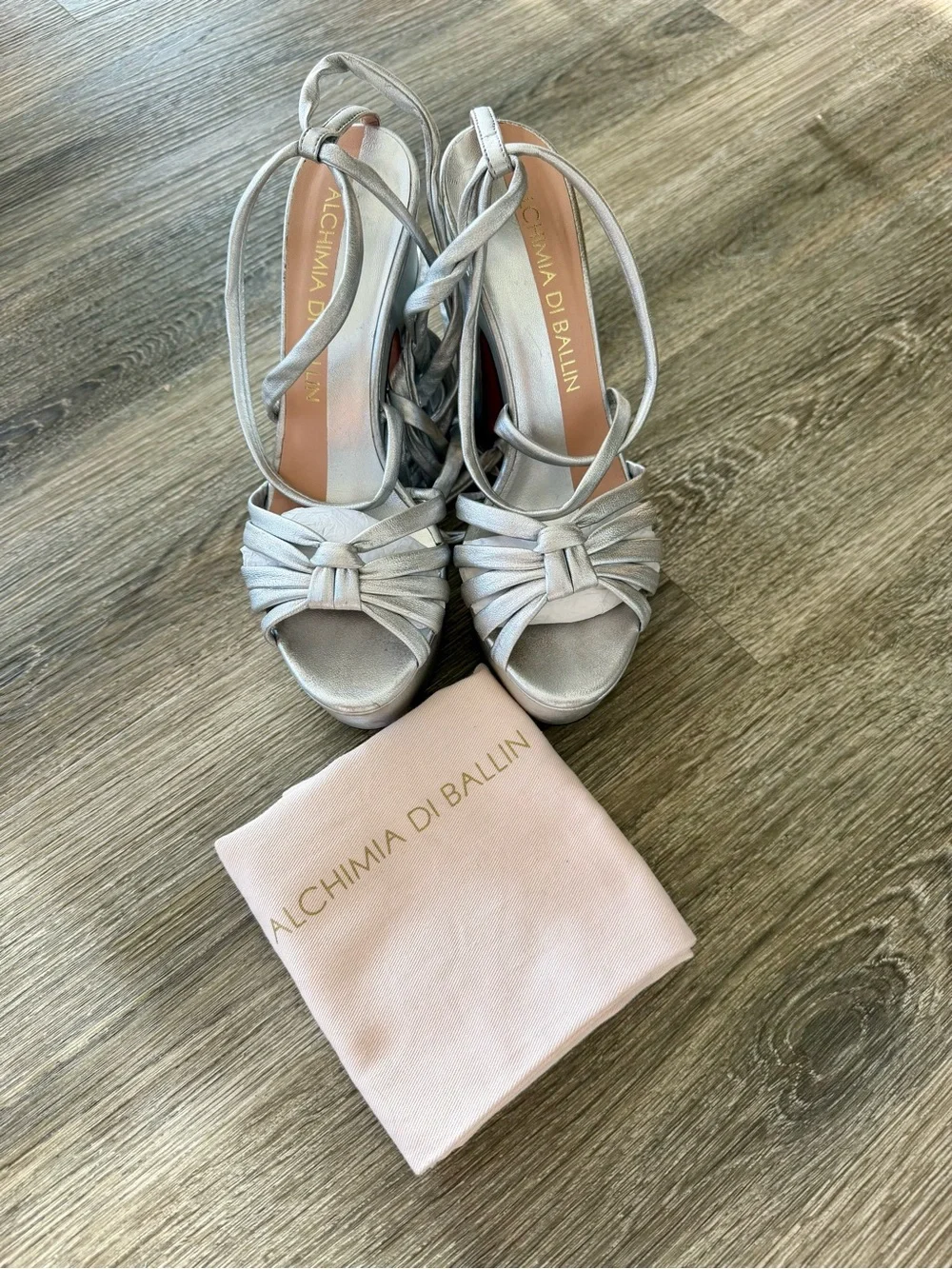 Alchimia Di Ballin Silver Leather Tara 125 Lace Up Platform Sandals EU 36 US 6